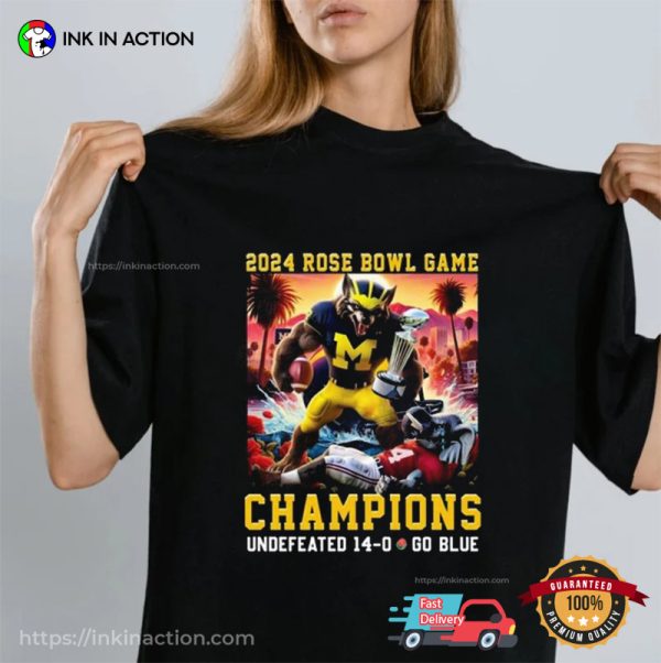 2024 Rose Bowl Game Champions Undefeated Michigan Wolverines Mascot T-Shirt