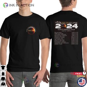2024 Total Solar Eclipse Path April 8th North America Tour Time 2 Sided T-Shirt, Full Eclipse 2024 Merch