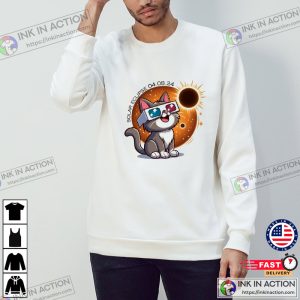 3D Cat Watching april 8 2024 solar eclipse Funny T-Shirt , solar eclipse 2024 Apparel