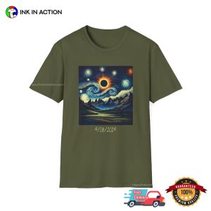 April 8th 2024 total solar eclipse path Starry Night Art T Shirt 2