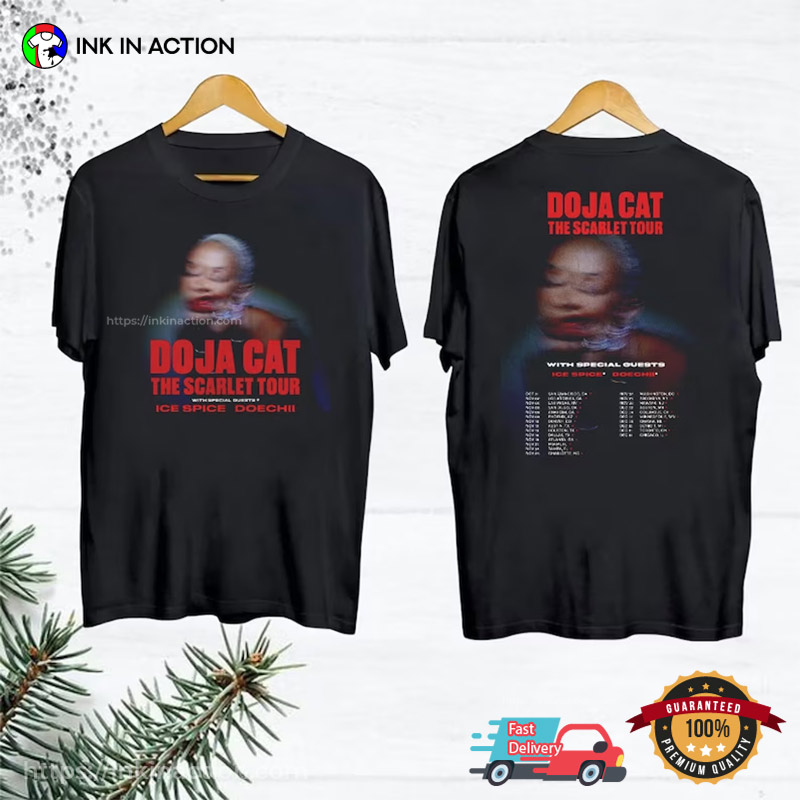 Doja Cat The Scarlet Tour 2023 Tracklist 2 Sided T-Shirt, Doja Cat Tour Merch