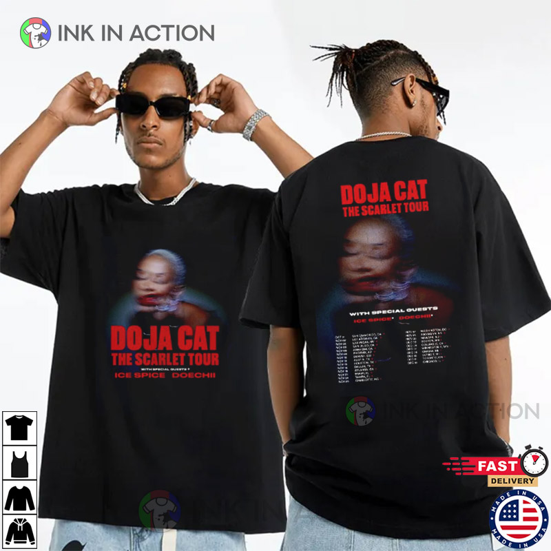 Doja Cat The Scarlet Tour 2023 Tracklist 2 Sided T-Shirt, Doja Cat Tour Merch