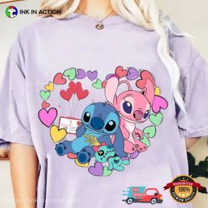 Happy Valentine's Day Disney Stitch And Angel Comfort Colors T Shirt 1