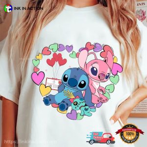 Happy Valentine's Day Disney Stitch And Angel Comfort Colors T Shirt 3