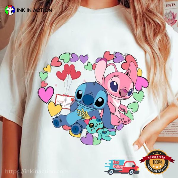 Happy Valentine’s Day Disney Stitch And Angel Comfort Colors T-Shirt