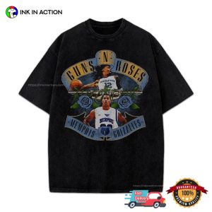 Ja Morant & Derrick Rose Guns N Roses Vintage Memphis Grizzlies T Shirt, vancouver grizzlies basketball Merch 1