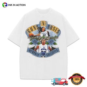 Ja Morant & Derrick Rose Guns N Roses Vintage Memphis Grizzlies T Shirt, vancouver grizzlies basketball Merch 2
