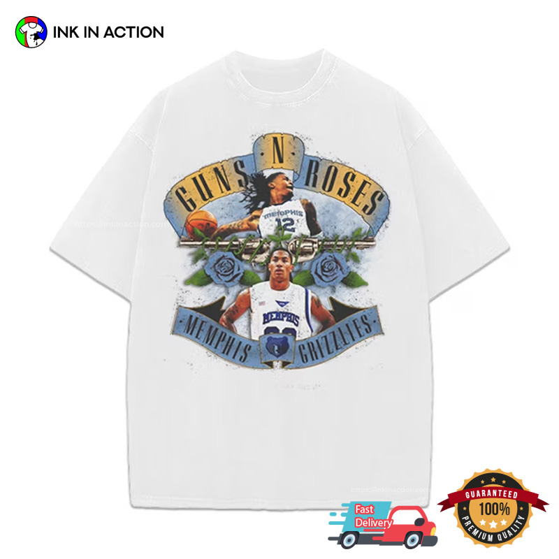 Ja Morant & Derrick Rose Guns N Roses Vintage Memphis Grizzlies T-Shirt, Vancouver Grizzlies Basketball Merch