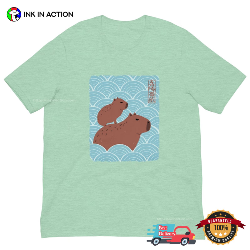 Kawaii Capybaras Ride Art Japan T-Shirt