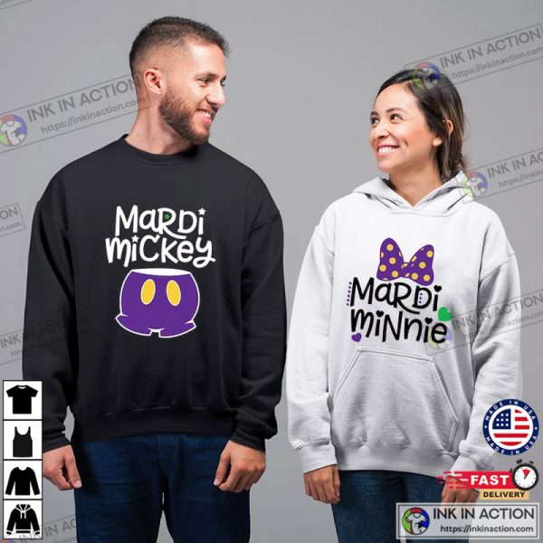 Mardi Minnie And Mardi Mickey Couple Matching T-Shirt, Mardi Gra Tuesday Merch