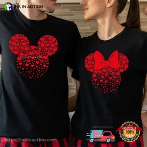 Mickey And Minnie Hearts Head Matching Couple Valentines T-Shirt