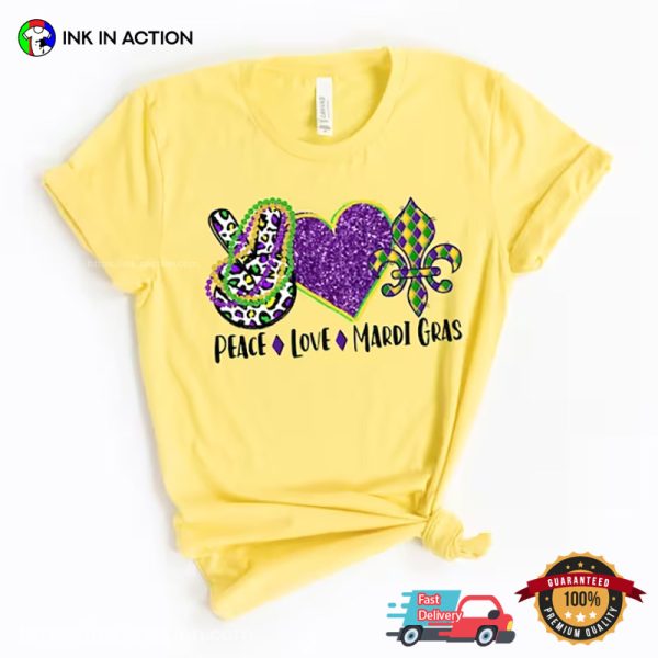 Peace Love Mardi Gras Glitter Art T-Shirt, Mardi Gra Tuesday Apparel