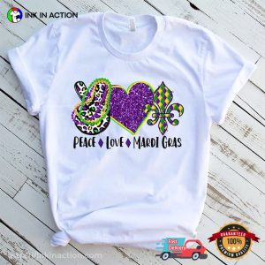 Peace Love Mardi Gras Glitter Art T Shirt, mardi gra tuesday Apparel 2