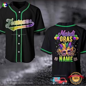 Personalized Name Mardi Gras Mask Baseball Jersey