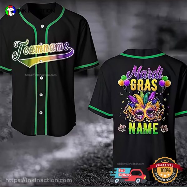 Personalized Name Mardi Gras Mask Baseball Jersey