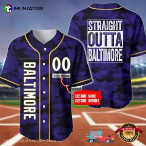 Personalized Straight Outta Baltimore Baseball Jersey, Baltimore Ravens Football Merch