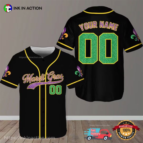 Personalized Carnival Mardi Gras Baseball Jersey No.5