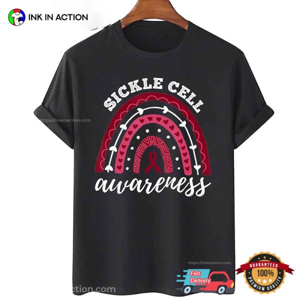 Rainbow Burgundy Ribbon Sickle Cell Awareness Month T-Shirt