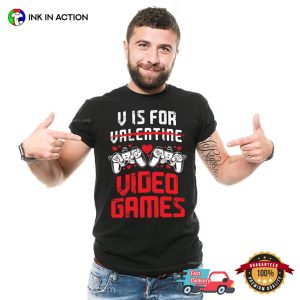 V for Video Gaming Funny Valentines Gamer Couple T-Shirt, Lovers Day Gift