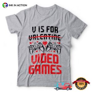 V for Video Gaming Funny Valentines Gamer Couple T Shirt, lovers day gift 4