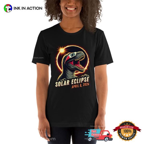 April 8 2024 Solar Eclipse 3D T Rex Funny Astrology T-Shirt