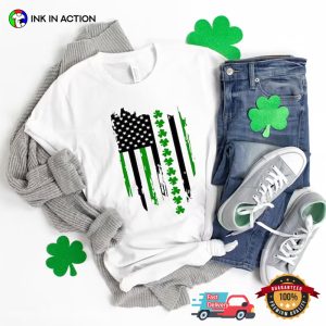 America Patrick's Day Flag Shamrock T Shirt