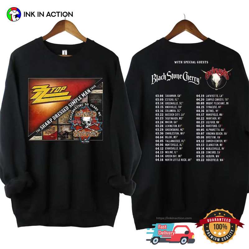 Black Stone Chery 2024 Lynyrd Skynyrd Original Band 2 Sided T-Shirt