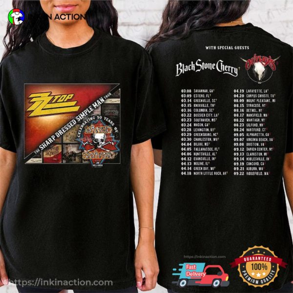 Black Stone Chery 2024 Lynyrd Skynyrd Original Band 2 Sided T-Shirt