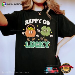 Happy Go Lucky Gold And Shamrock Comfort Colors Tee, Happy St Patrick’s Day