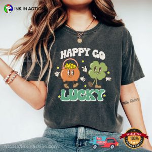 Happy Go Lucky Gold And Shamrock Comfort Colors Tee, happy st patrick's day 2