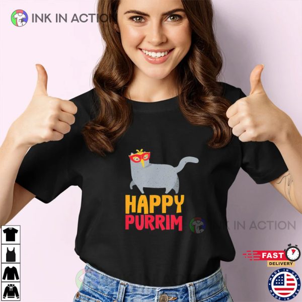 Happy Purim Cat Mask Purim Costumes Holiday Tee