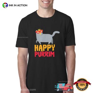 Happy Purim Cat Mask Purim Costumes Holiday Tee