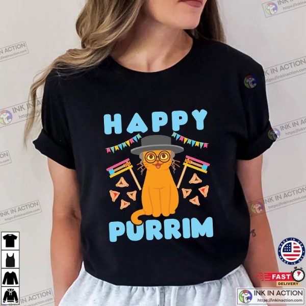 Happy Purim Holiday Jewish Cat T-Shirt