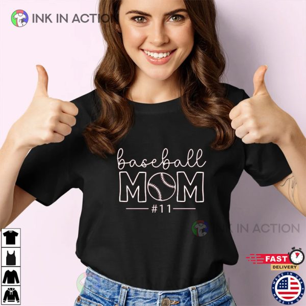 Custom Number Baseball Mom T-Shirt, Custom Gifts For Mom