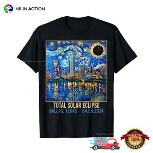 Dallas Texas Skyline Artistic Total Solar Eclipse 2024 T-Shirt