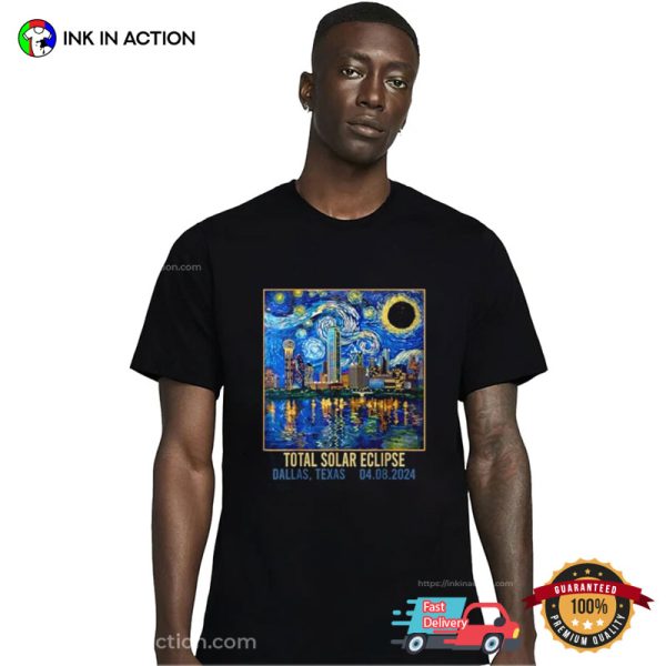 Dallas Texas Skyline Artistic Total Solar Eclipse 2024 T-Shirt