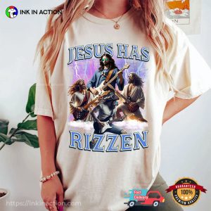 Funny Jesus Has Rizzen Rock Star Shirt