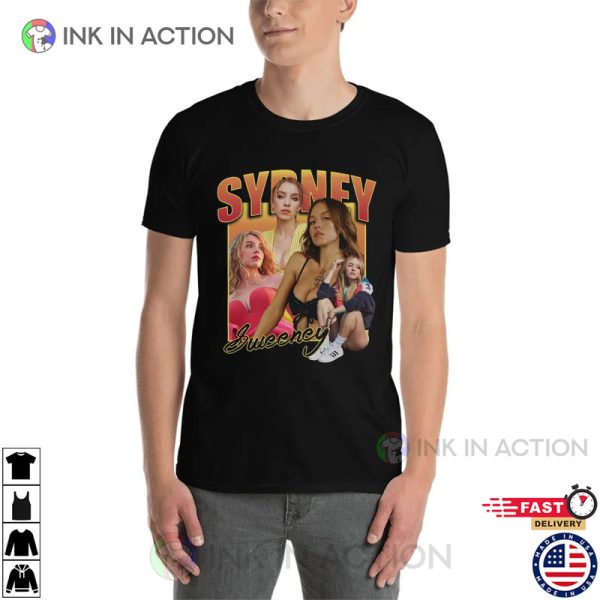 SYDNEY SWEENEY Fan Art Collage Vintage 90s T Shirt