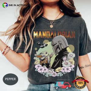 The Mandalorian Floral star wars art Comfort Colors T Shirt 3