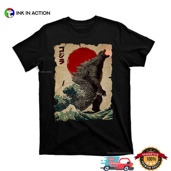 Vintage Japanese Godzilla Great Wave T-shirt