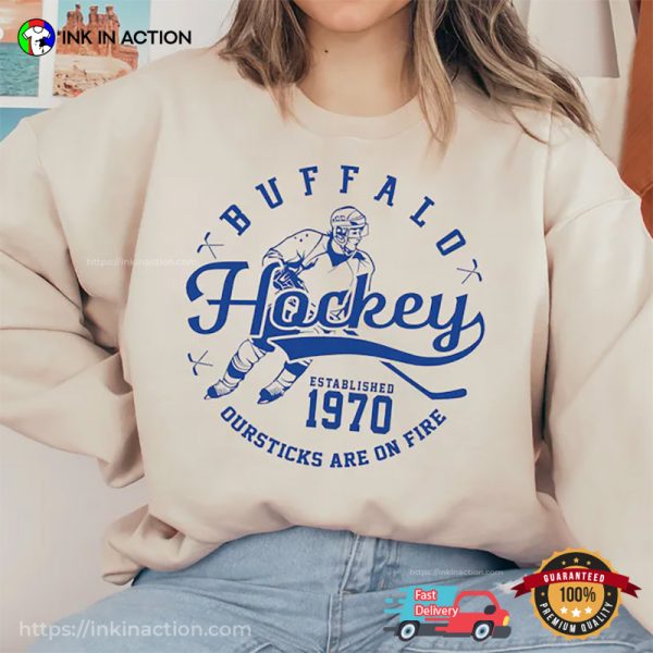 Buffalo Hockey 1970 Oursticks Are On Fire Vintage T-Shirt