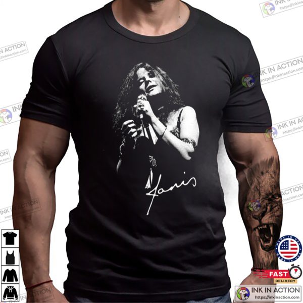 Janis Joplin Performance Graphic Signature Memorial T-shirt