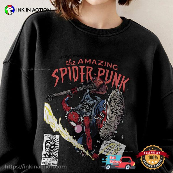 The Amazing Spider-Punk Retro Rock Spiderman Cartoon T-shirt
