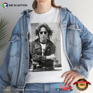 The Beatles John Lennon Retro BW Photo Fan T shirt 1