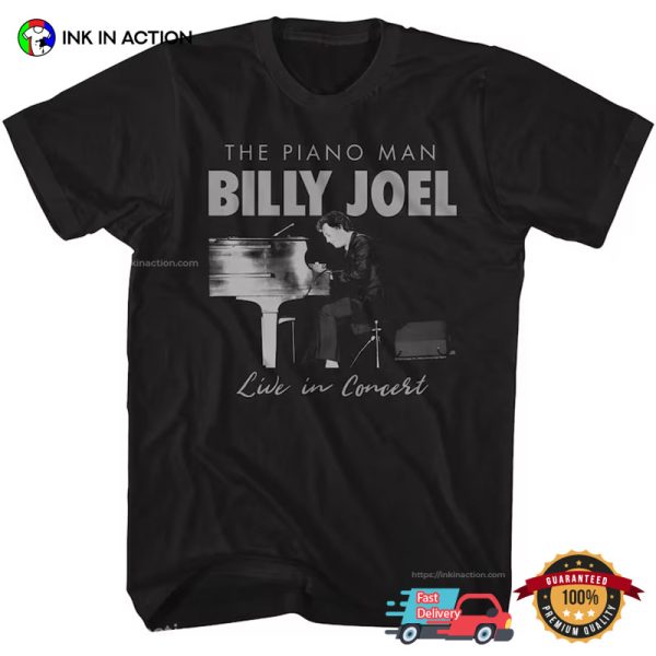 The Piano Man Billy Joel Live In Concert Retro BW Art T-shirt