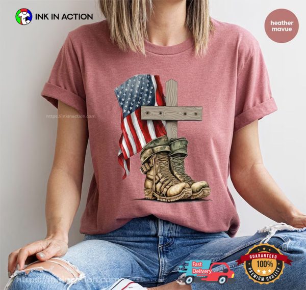 USA Boots Grave Memorial Day Comfort Colors T-shirt