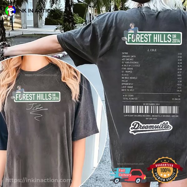 J Cole 2014 Forest Hills Album Signature 2 Sided T-shirt