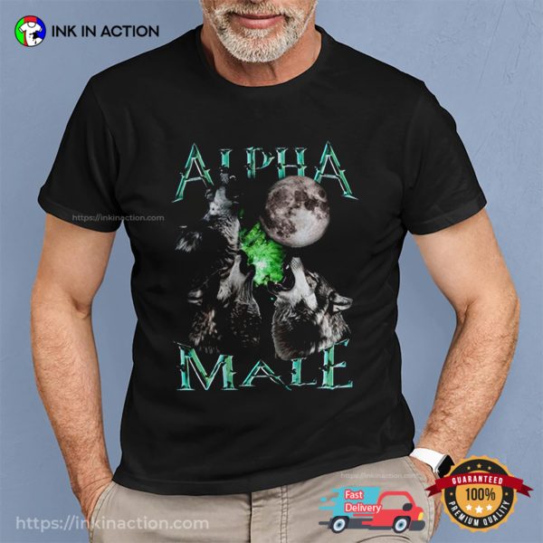 Alpha Male Wolf Full Moon Night 90s Style T-shirt