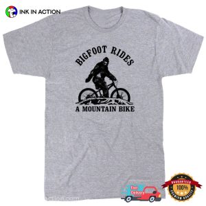 Bigfoot Rides A Mountain Bike Funny bicycle t shirt 2