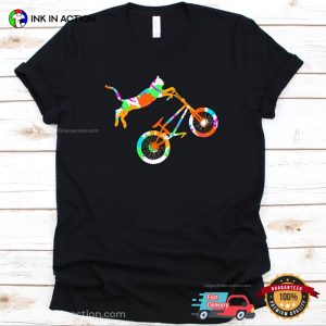 Colorful Riding Cat Funny biking tshirt 2